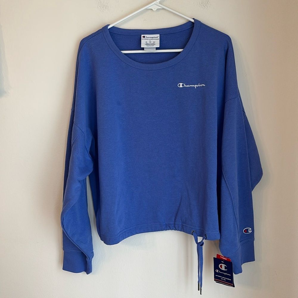 Champion Women cropped campus French terry crew neck knit sweatshirt LG NWT!